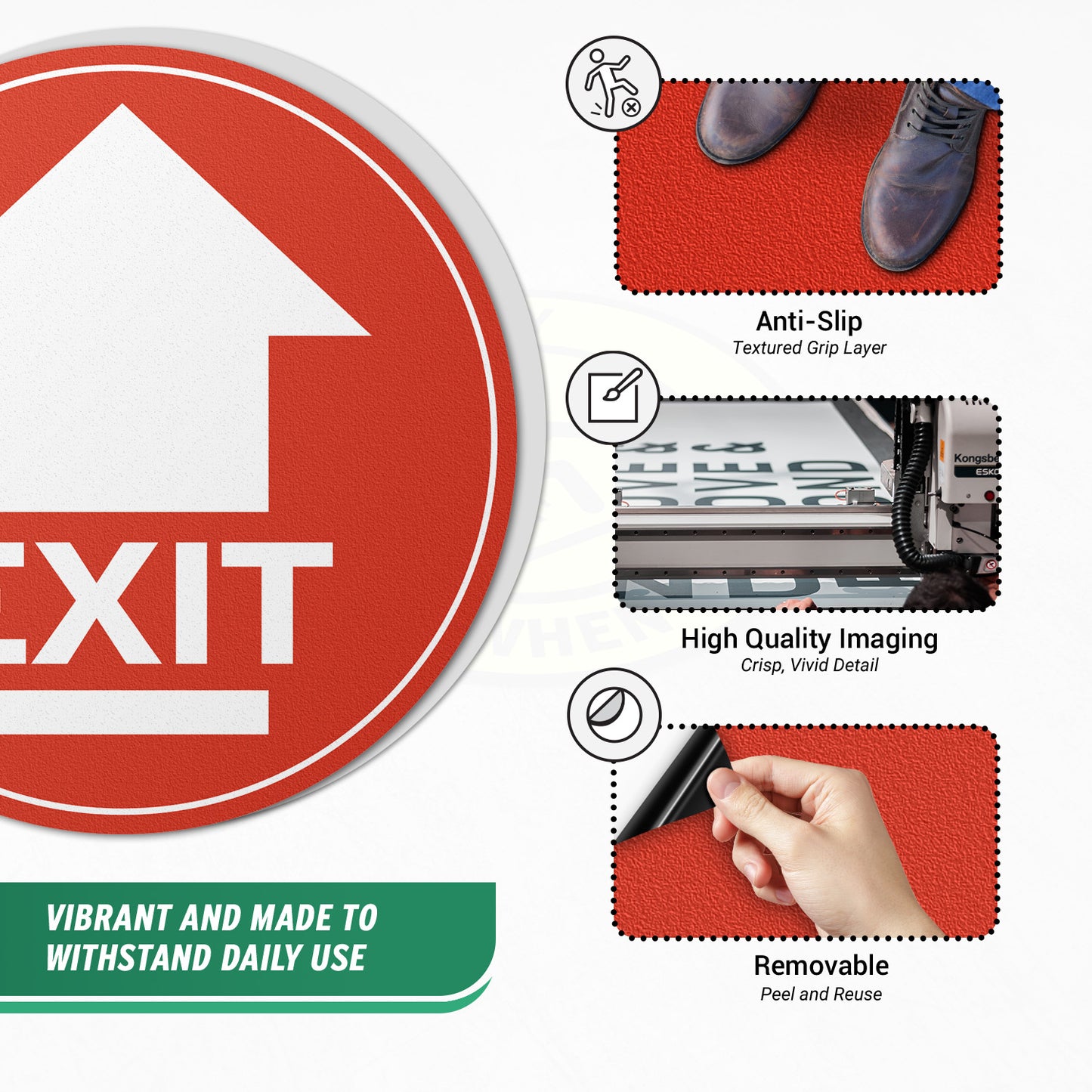 17 x 17in Floor Sticker: Exit Sign with Arrow Red & White (2-Pack)
