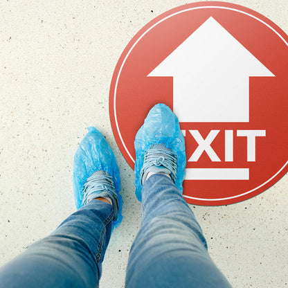 17 x 17in Floor Sticker: Exit Sign with Arrow Red & White (2-Pack)