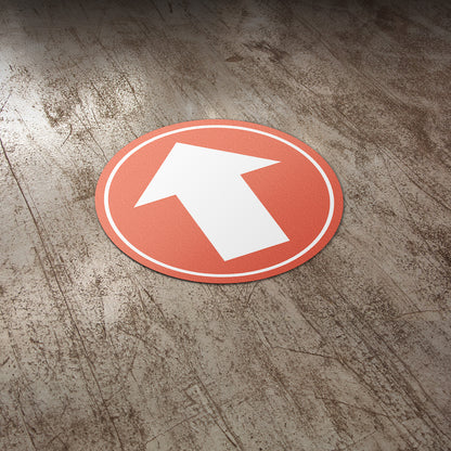17 x 17in Floor Sticker: Red & White Directional Arrow Sign (2-Pack)