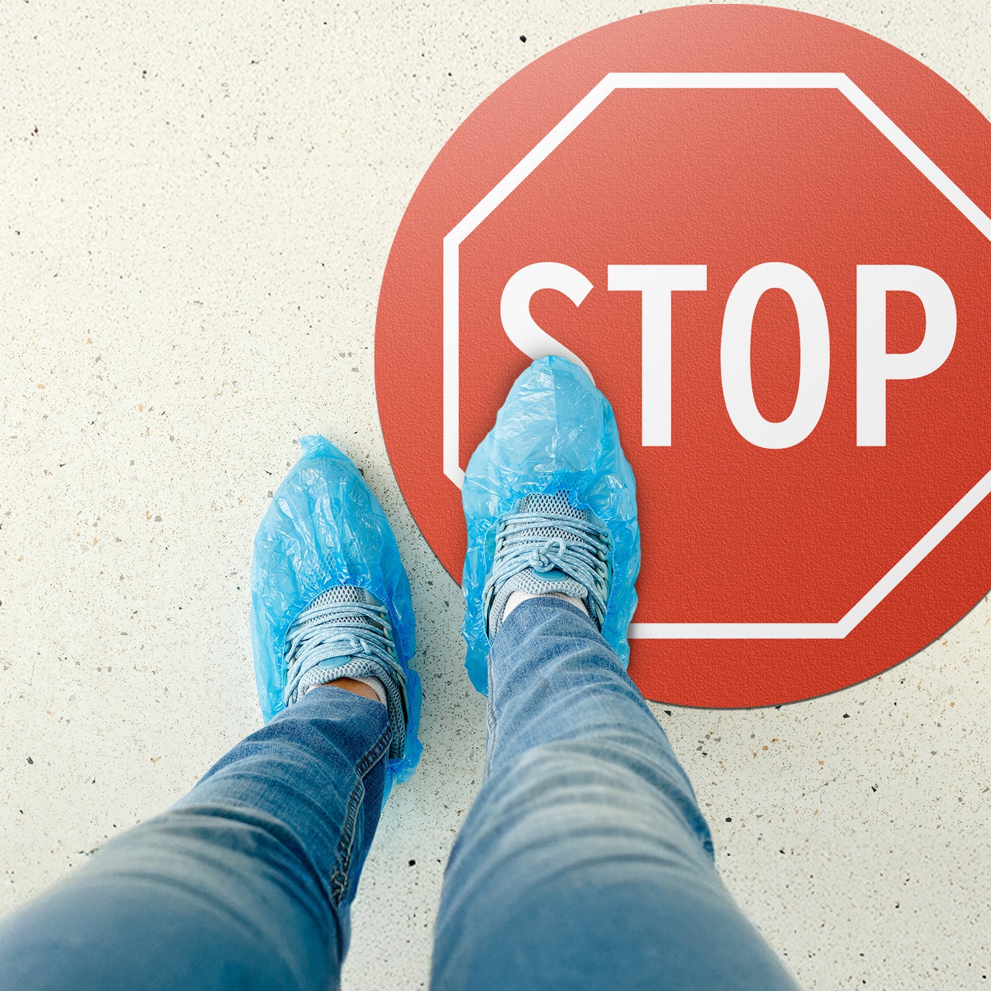 17 x 17in Floor Sticker: Red STOP Sign (2-Pack)