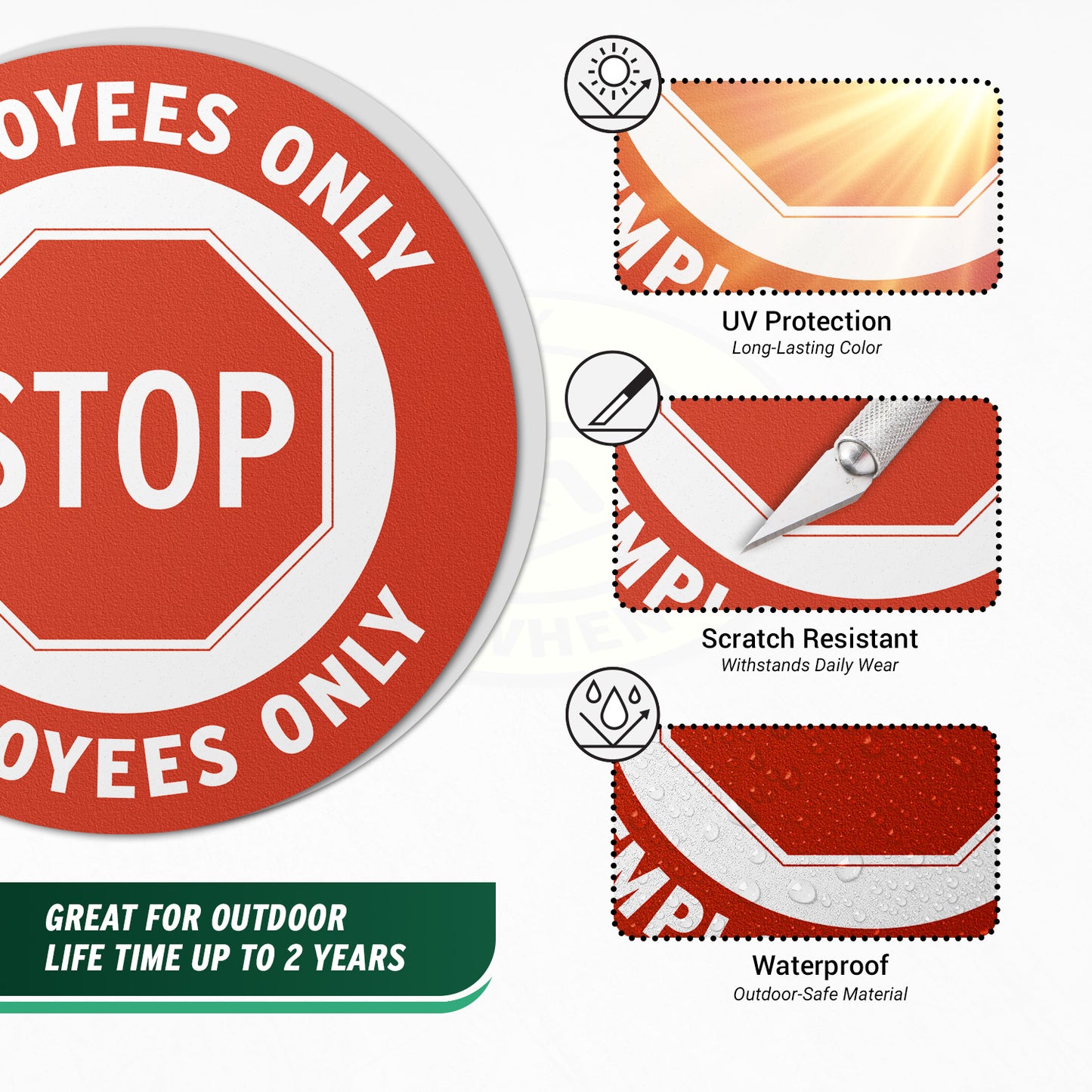 17 x 17in Floor Sticker: STOP Employees Only Sign (2-Pack)