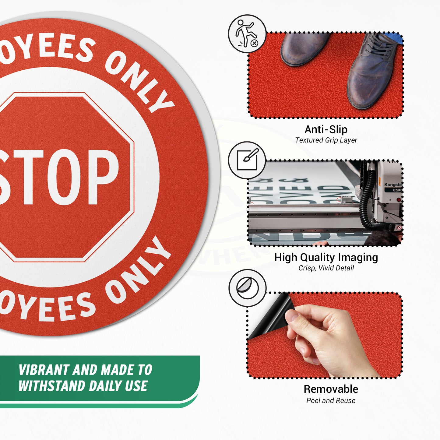 17 x 17in Floor Sticker: STOP Employees Only Sign (2-Pack)
