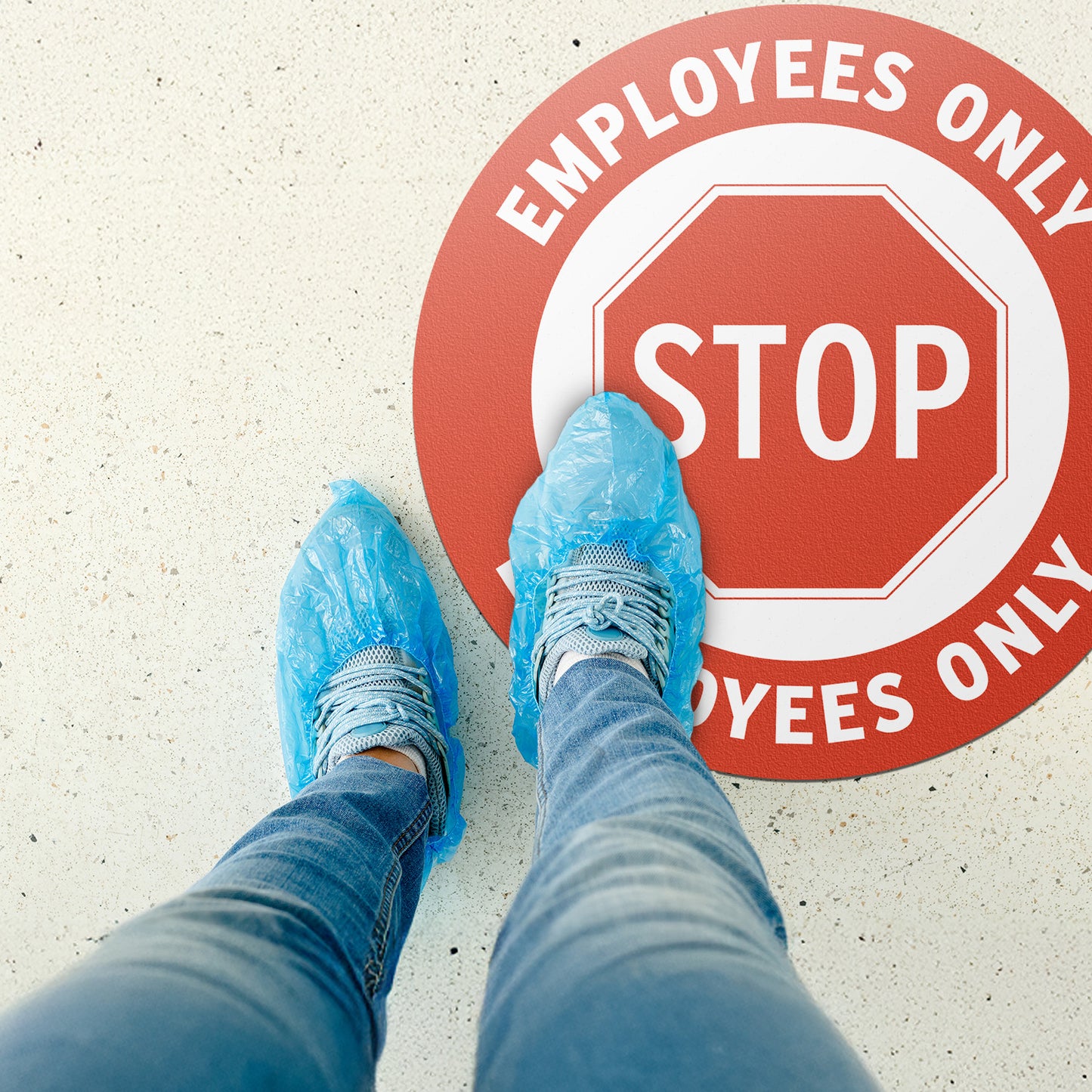 17 x 17in Floor Sticker: STOP Employees Only Sign (2-Pack)