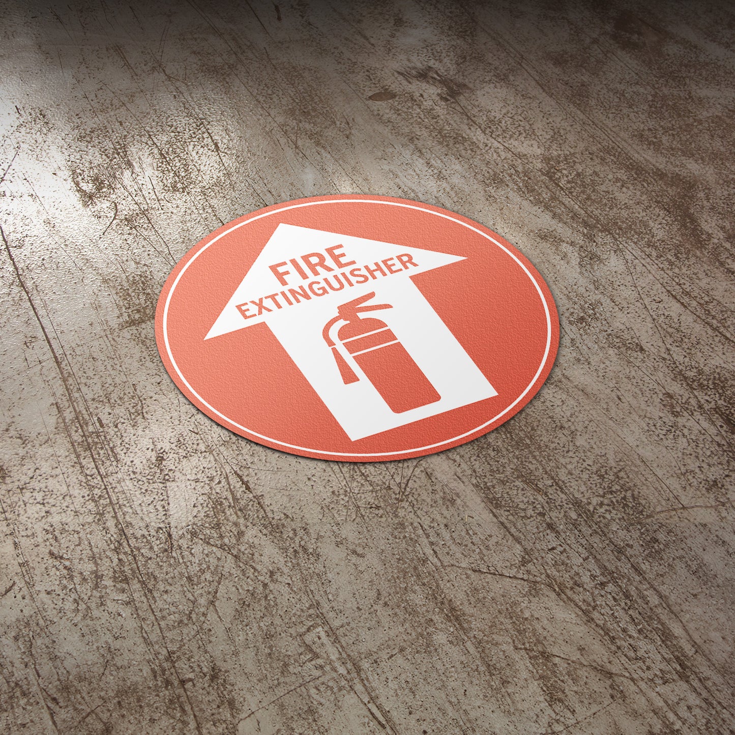 17 x 17in Floor Sticker: Fire Extinguisher White Arrow in Red Circle (2-Pack)