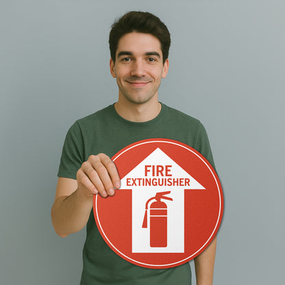 17 x 17in Floor Sticker: Fire Extinguisher White Arrow in Red Circle (2-Pack)