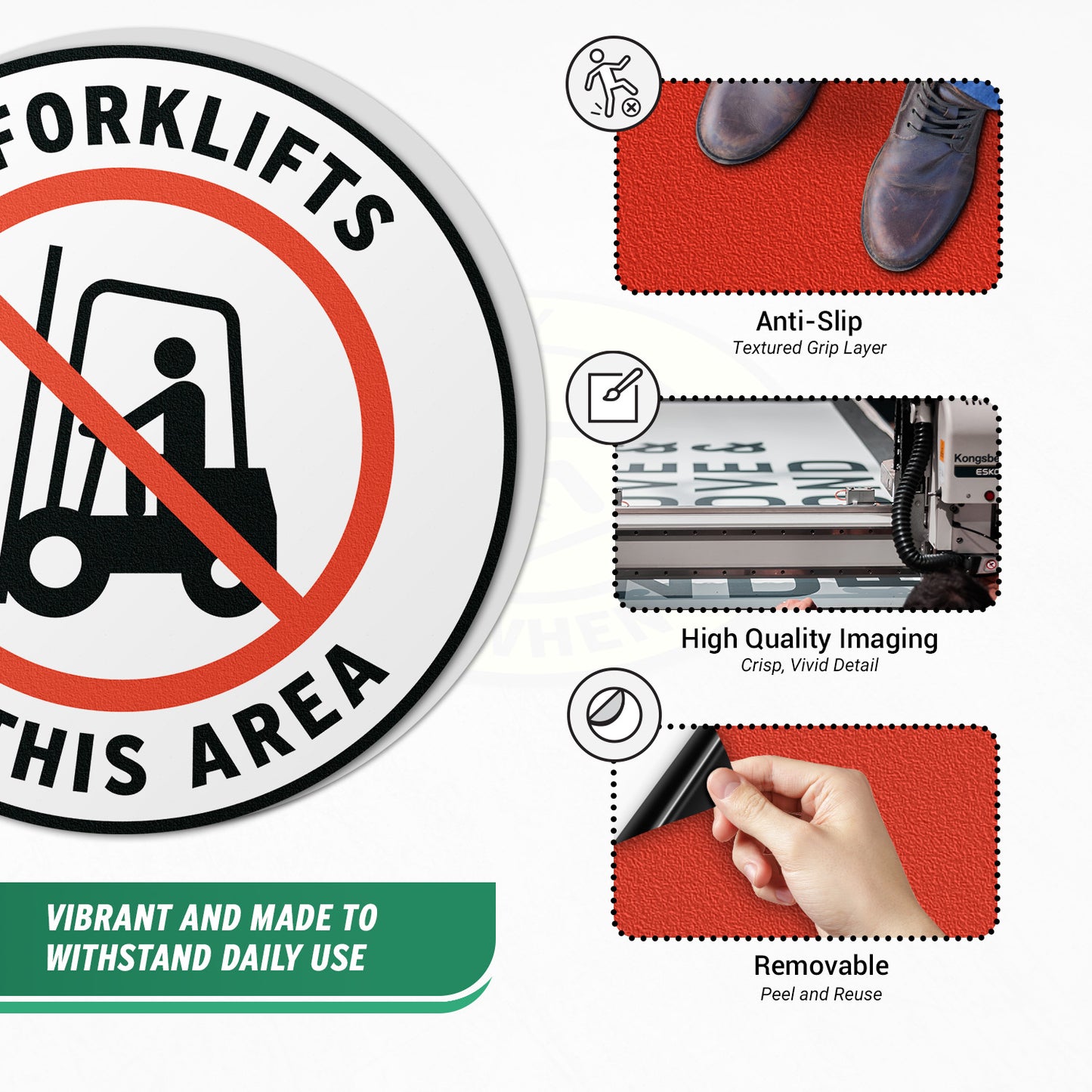 17 x 17in Floor Sticker: No Forklifts In This Area Sign (2 Pack)