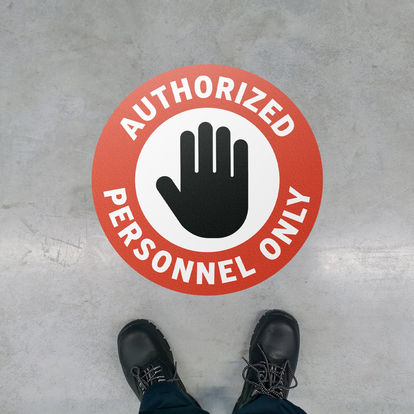 17 x 17in Floor Safety Sticker: Authorized Personnel Only Sign (2-Pack)