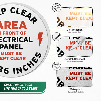 17 x 17in Floor Sticker: Electrical Panel, Keep Clear 36in (2-Pack)