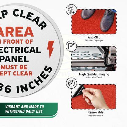 17 x 17in Floor Sticker: Electrical Panel, Keep Clear 36in (2-Pack)