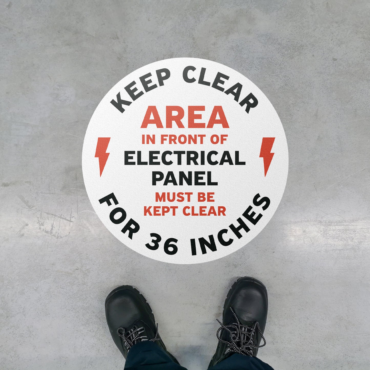 17 x 17in Floor Sticker: Electrical Panel, Keep Clear 36in (2-Pack)