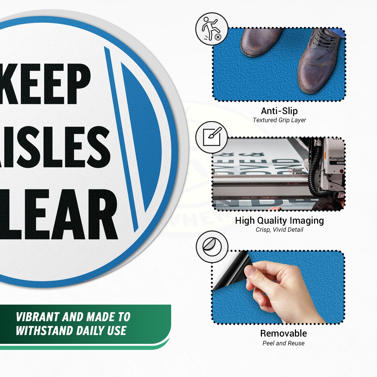 17 x 17in Floor Signs: Keep Aisles Clear Safety Warning Decals (2-Pack)