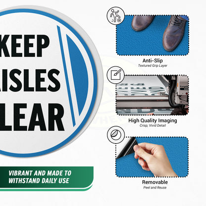 17 x 17in Floor Signs: Keep Aisles Clear Safety Warning Decals (2-Pack)