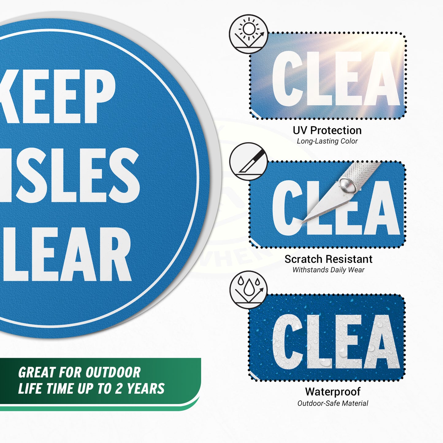 17 x 17in Floor Signs: Keep Aisles Clear Anti-Slip Vinyl (2-Pack)