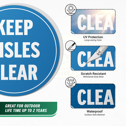 17 x 17in Floor Signs: Keep Aisles Clear Anti-Slip Vinyl (2-Pack)