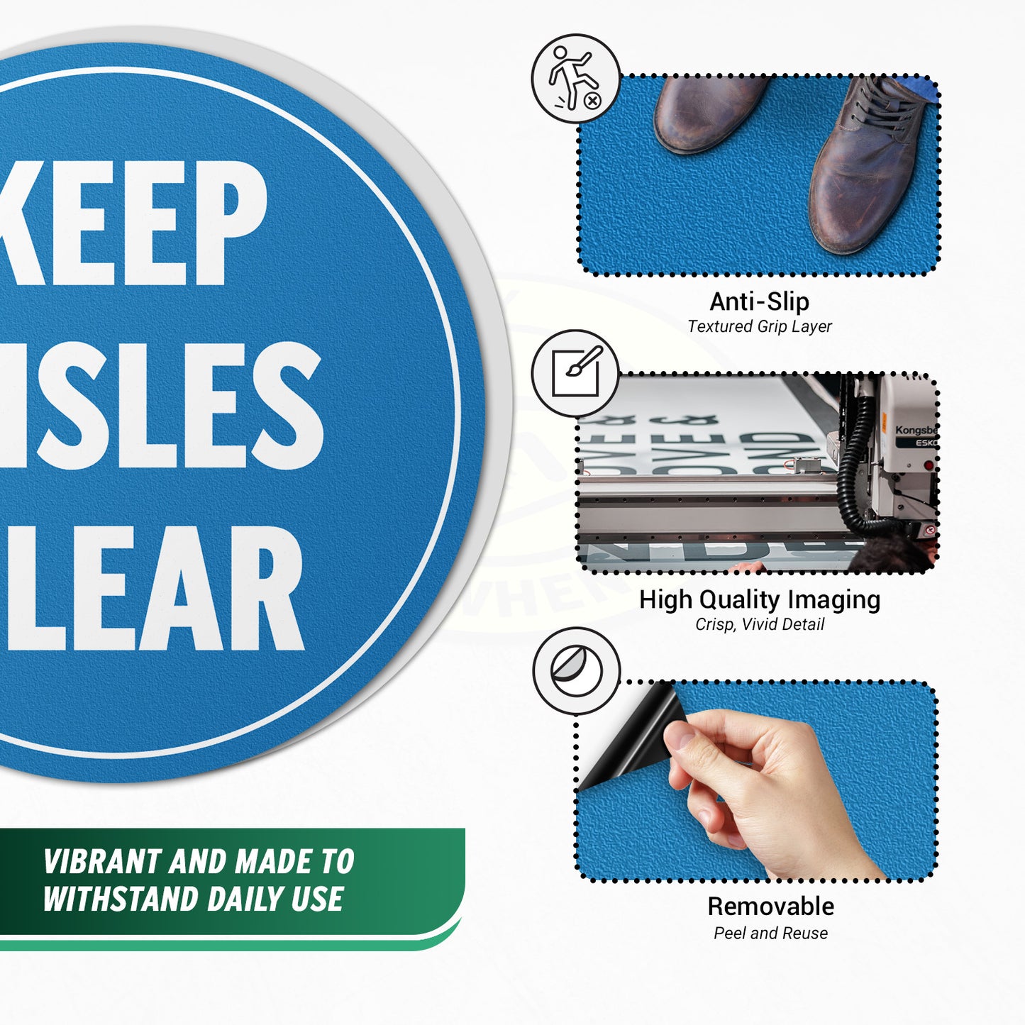 17 x 17in Floor Signs: Keep Aisles Clear Anti-Slip Vinyl (2-Pack)