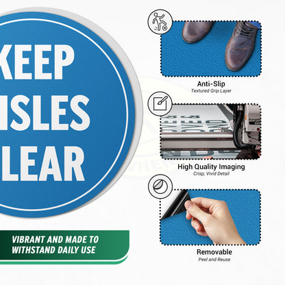 17 x 17in Floor Signs: Keep Aisles Clear Anti-Slip Vinyl (2-Pack)