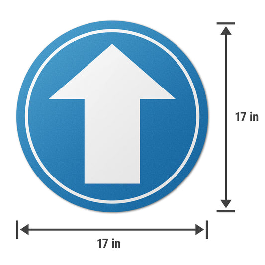 17 x 17in Floor Sticker: White & Blue Arrow Directional Sign (2-Pack)