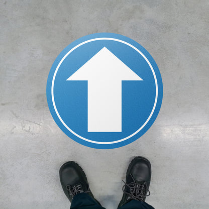 17 x 17in Floor Sticker: White & Blue Arrow Directional Sign (2-Pack)