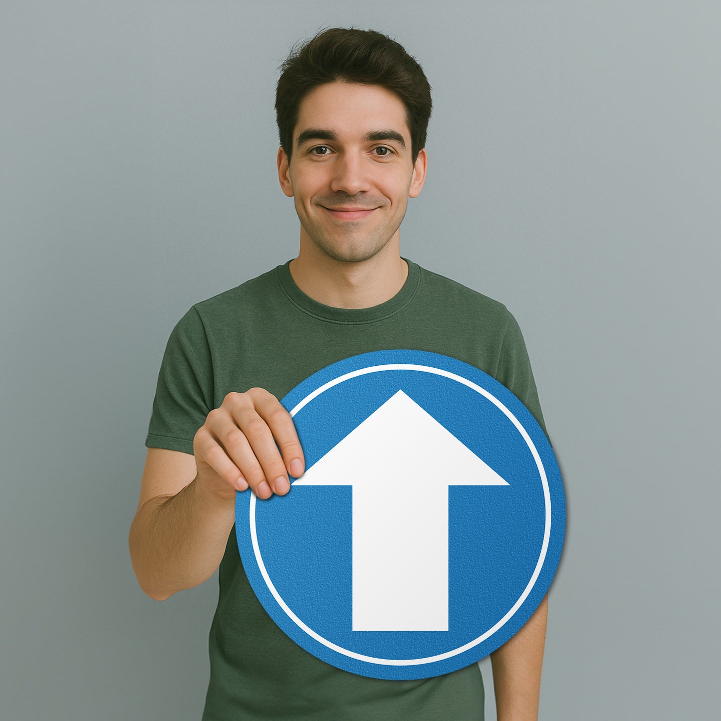 17 x 17in Floor Sticker: White & Blue Arrow Directional Sign (2-Pack)