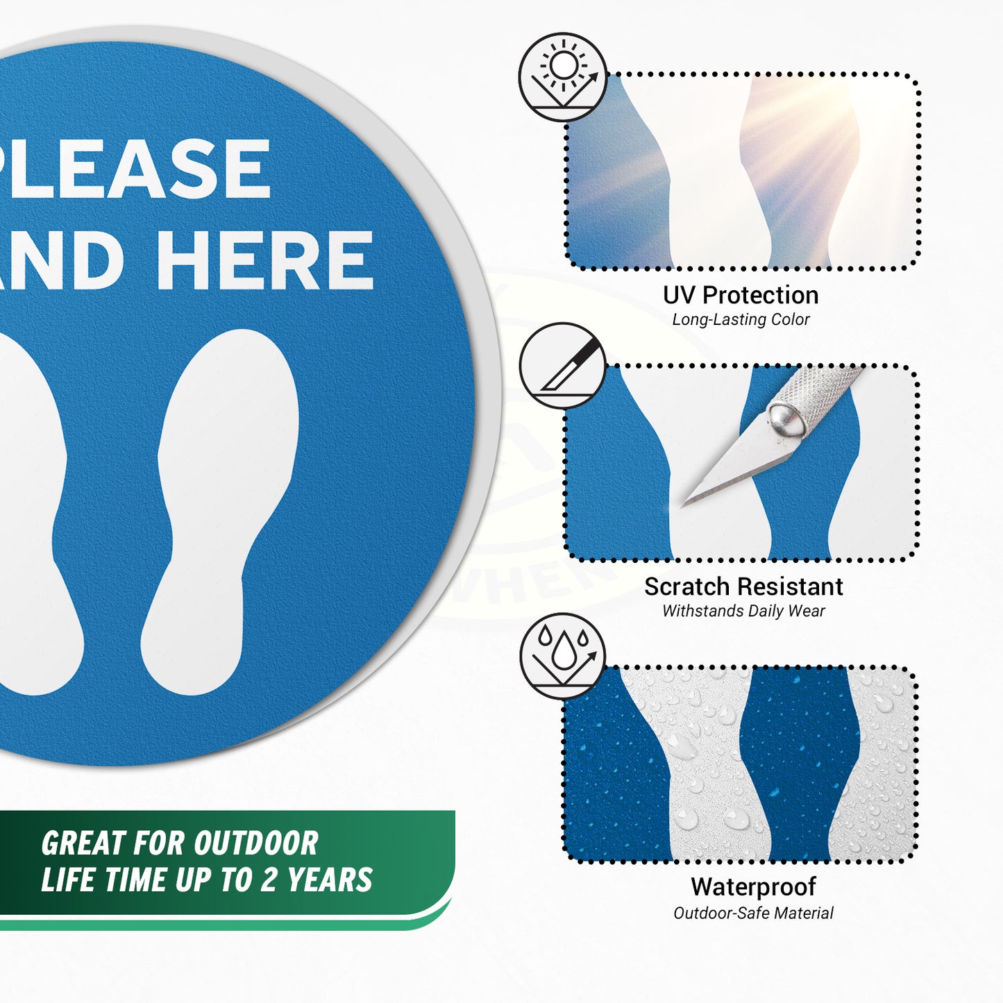 17 x 17in Floor Decal: Please Stand Here Sign (2-Pack)