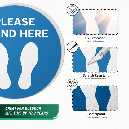 17 x 17in Floor Decal: Please Stand Here Sign (2-Pack)