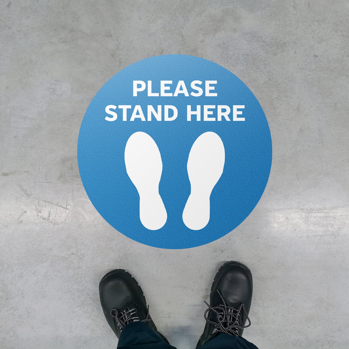 17 x 17in Floor Decal: Please Stand Here Sign (2-Pack)