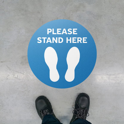 17 x 17in Floor Decal: Please Stand Here Sign (2-Pack)