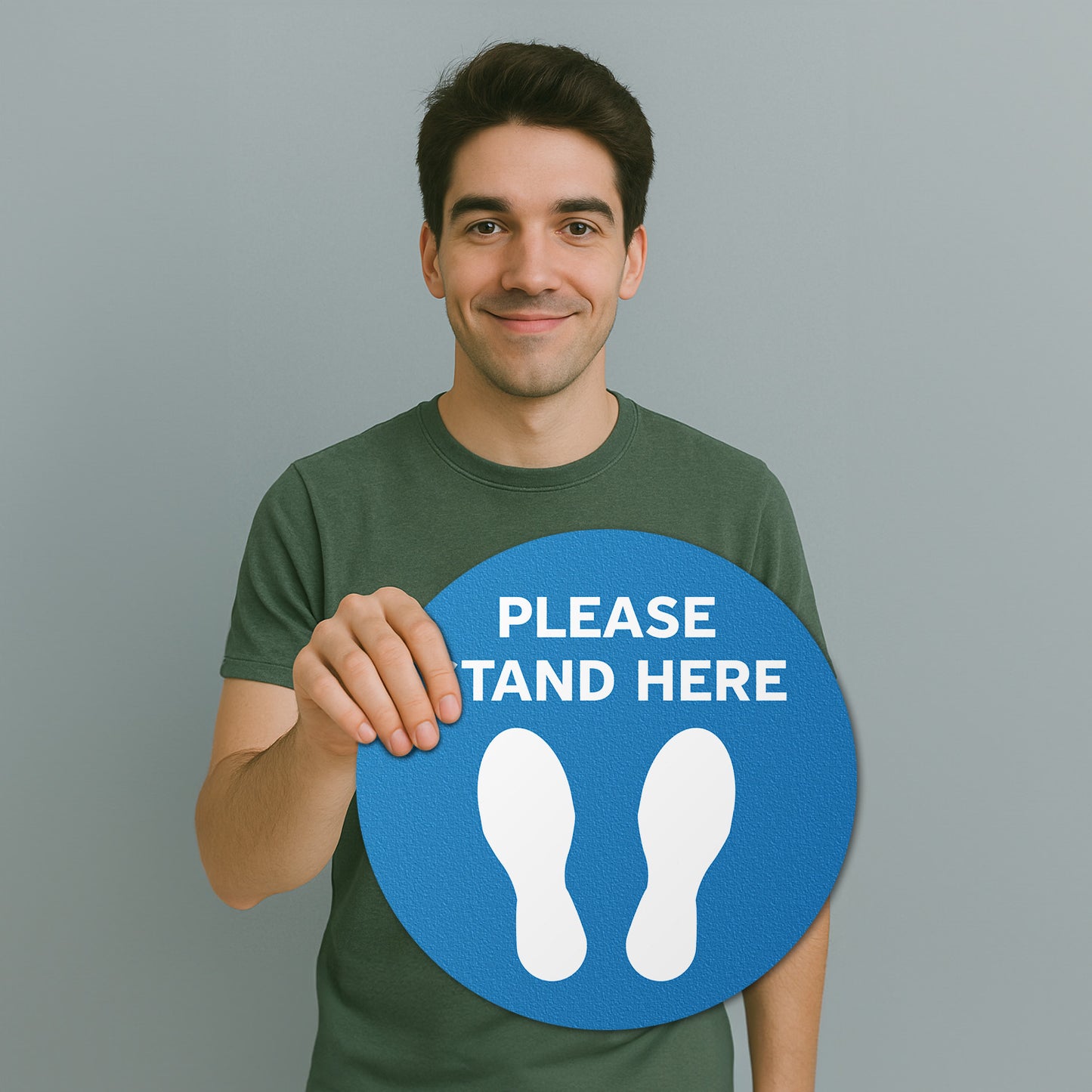 17 x 17in Floor Decal: Please Stand Here Sign (2-Pack)