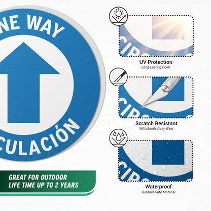 17 x 17in Floor Sign: One Way, Circulacion Sign Bilingual (2-Pack)