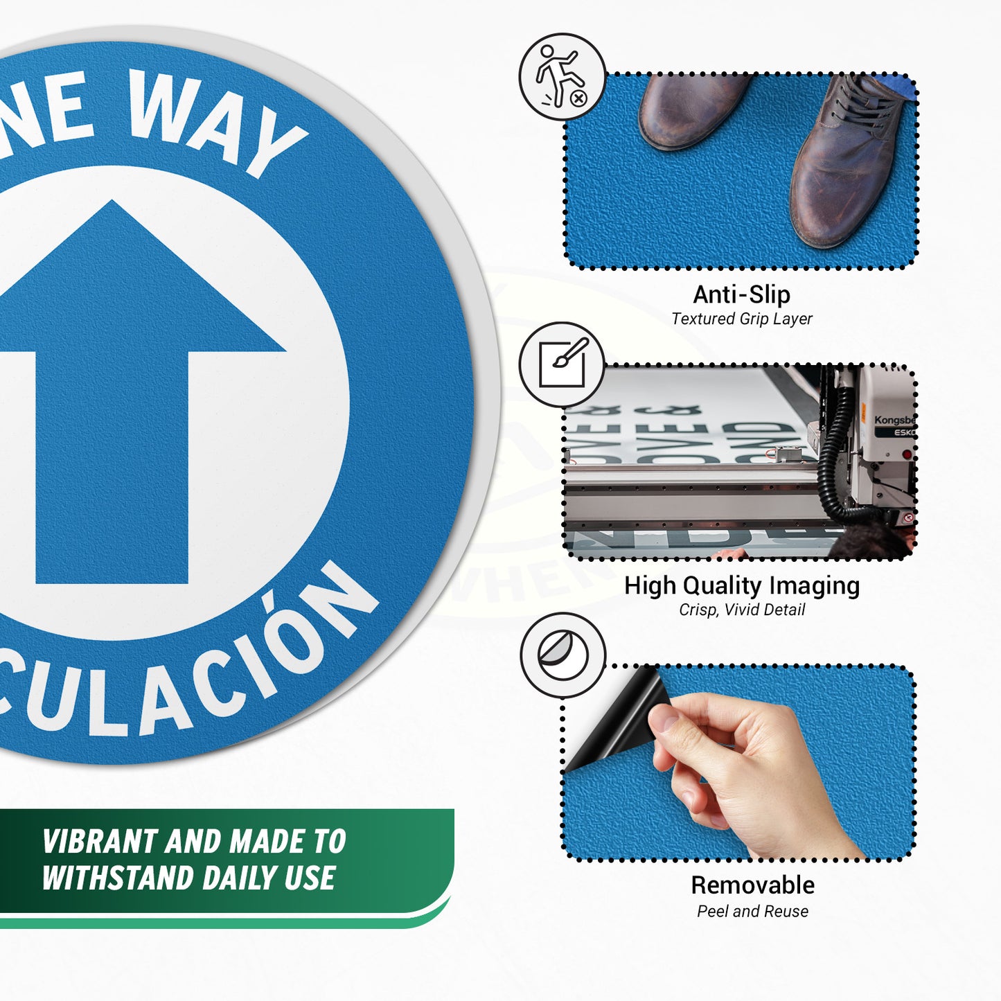 17 x 17in Floor Sign: One Way, Circulacion Sign Bilingual (2-Pack)