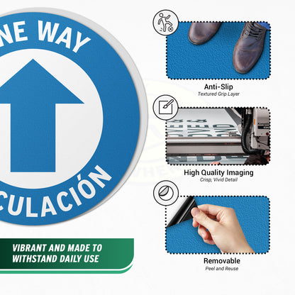 17 x 17in Floor Sign: One Way, Circulacion Sign Bilingual (2-Pack)