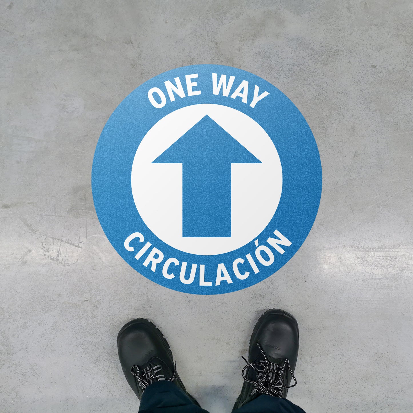 17 x 17in Floor Sign: One Way, Circulacion Sign Bilingual (2-Pack)