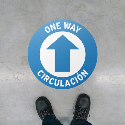 17 x 17in Floor Sign: One Way, Circulacion Sign Bilingual (2-Pack)