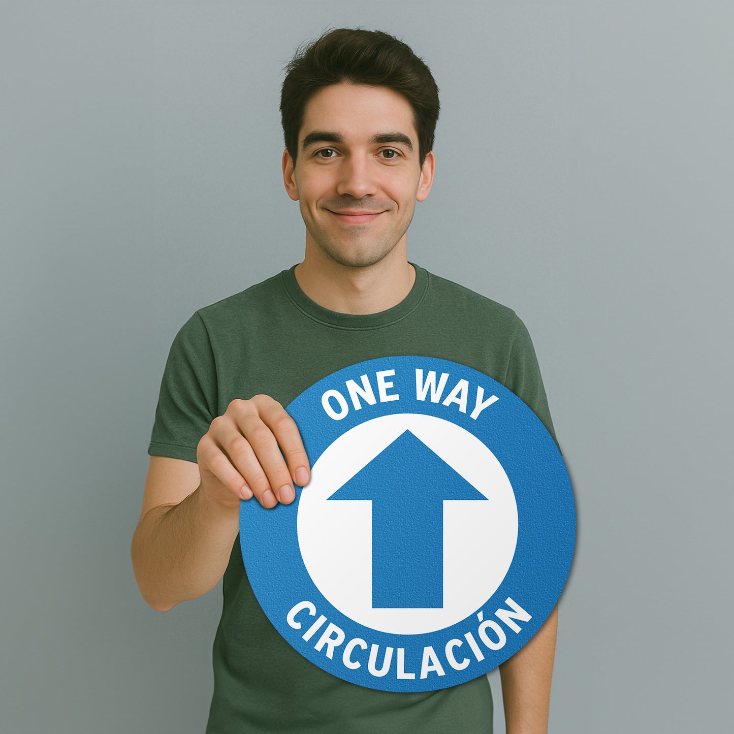 17 x 17in Floor Sign: One Way, Circulacion Sign Bilingual (2-Pack)