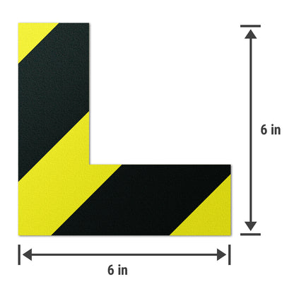6 x 6in Floor Sticker: L-Shaped Label Black & Yellow (2-Pack)