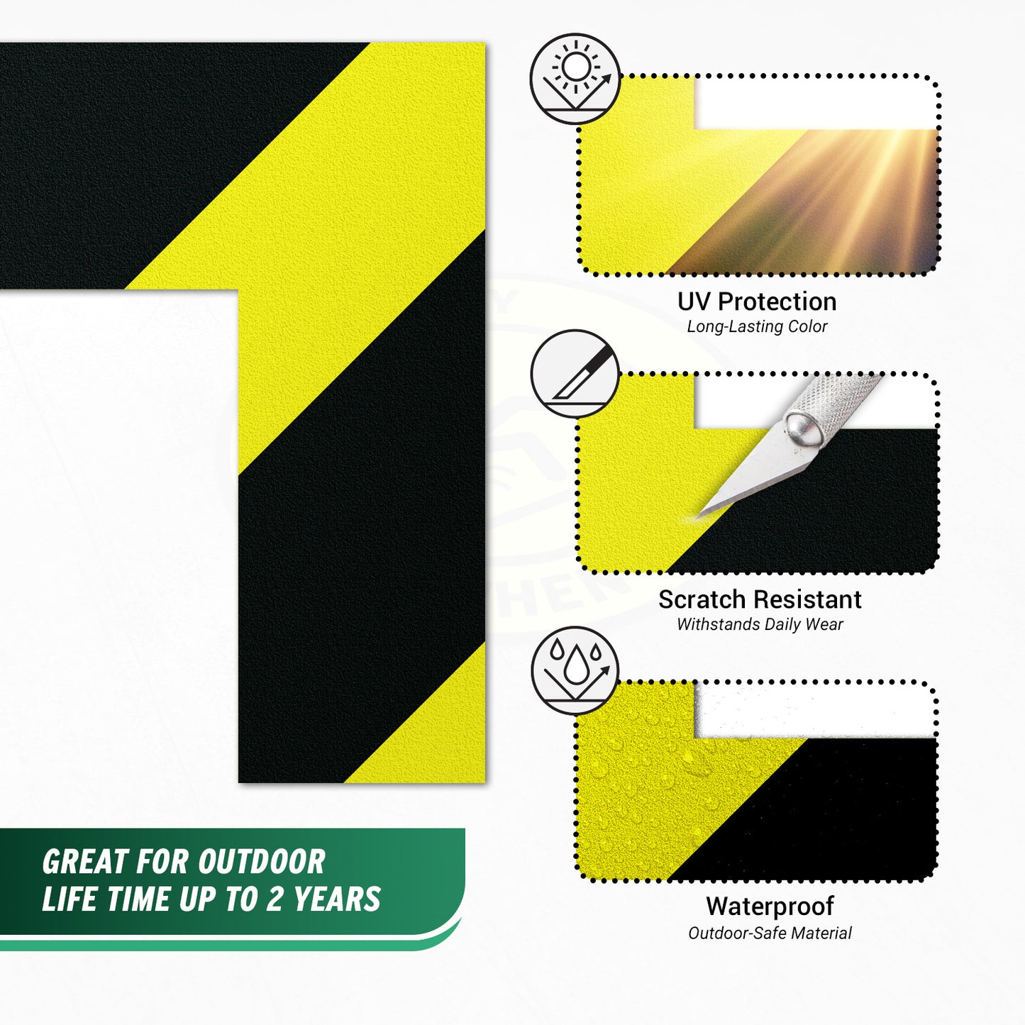 6 x 6in Floor Sticker: L-Shaped Label Black & Yellow (2-Pack)