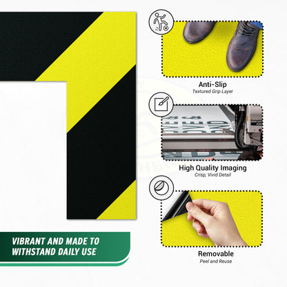 6 x 6in Floor Sticker: L-Shaped Label Black & Yellow (2-Pack)