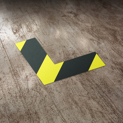 6 x 6in Floor Sticker: L-Shaped Label Black & Yellow (2-Pack)