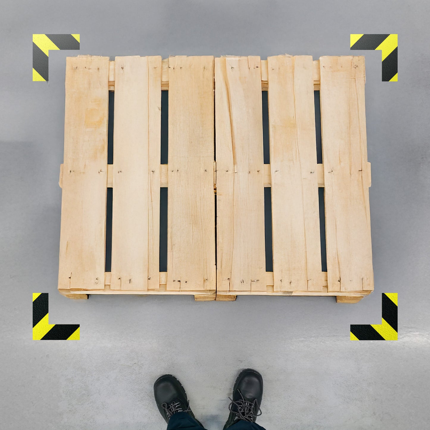 6 x 6in Floor Sticker: L-Shaped Label Black & Yellow (2-Pack)
