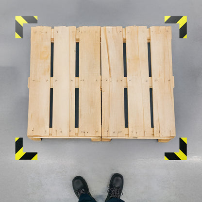 6 x 6in Floor Sticker: L-Shaped Label Black & Yellow (2-Pack)