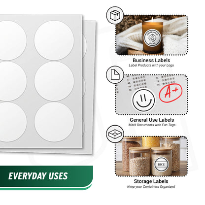 3.33in Blank Circle Labels: White Laser & Inkjet Printable (6 Labels/Sheet, 150 Sheets)