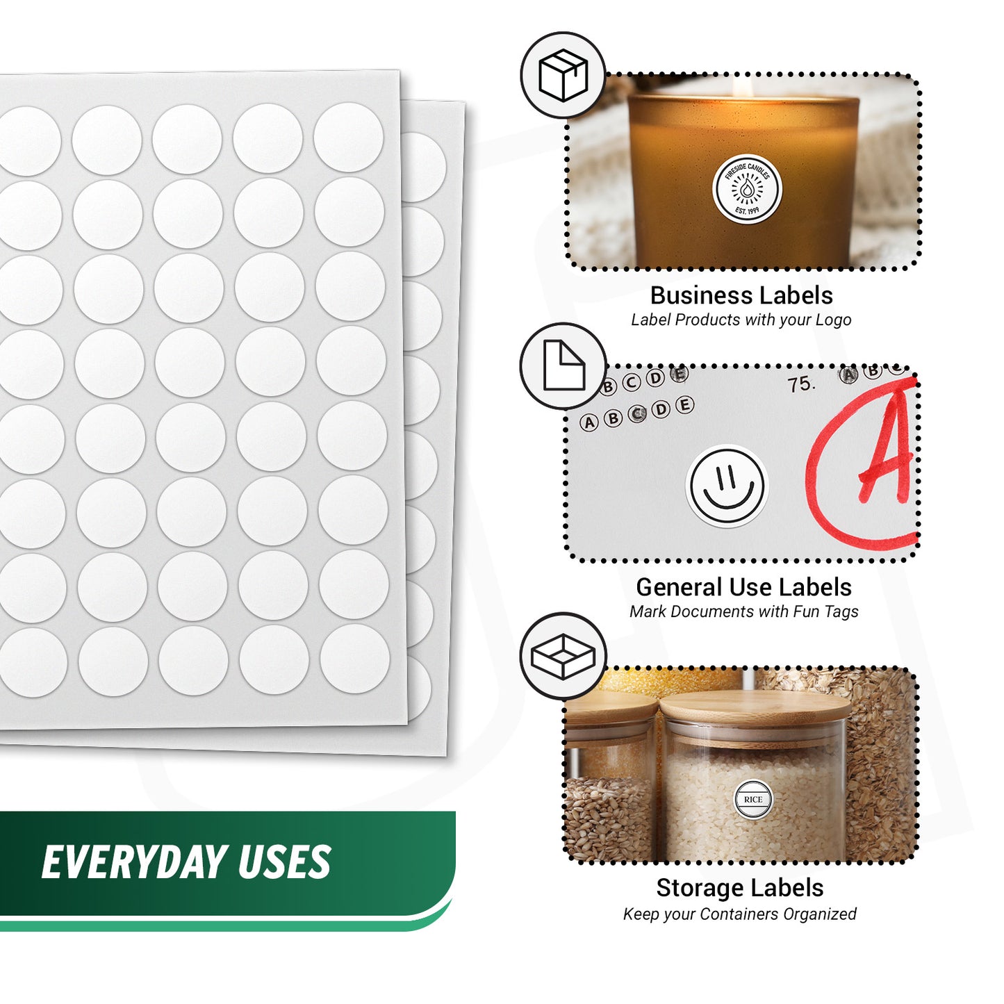 1.2in Blank Circle Labels: Laser & Inkjet Printable White Stickers (7200 Total)