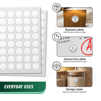 1.2in Blank Circle Labels: Laser & Inkjet Printable White Stickers (7200 Total)