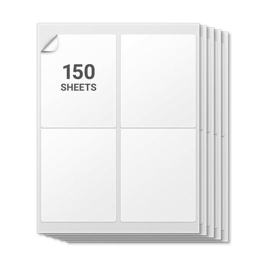 4 x 5in Blank Labels: Laser & Inkjet Printable White (150 Sheets, 4 Label/Sheet)