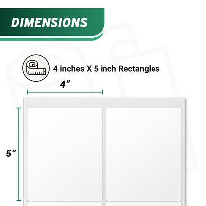 4 x 5in Blank Labels: Laser & Inkjet Printable White (150 Sheets, 4 Label/Sheet)
