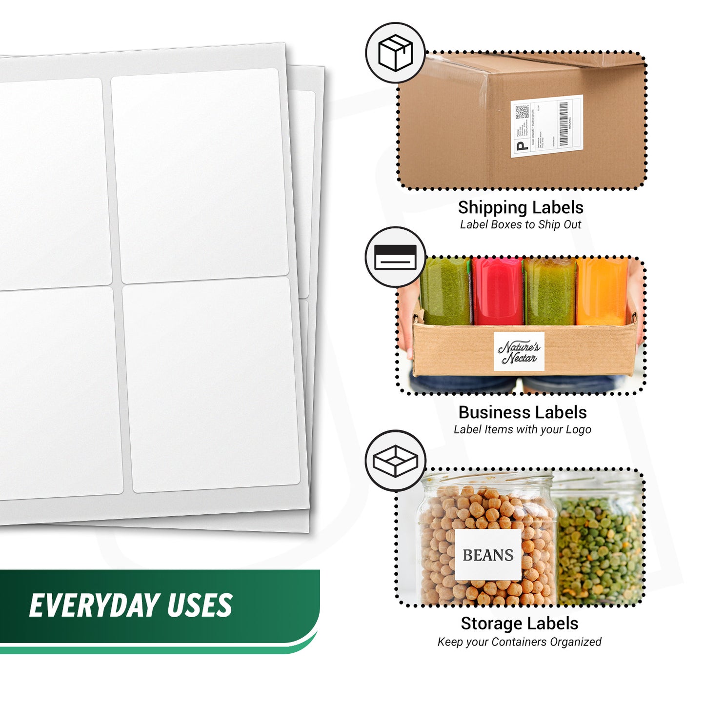 4 x 5in Blank Labels: Laser & Inkjet Printable White (150 Sheets, 4 Label/Sheet)