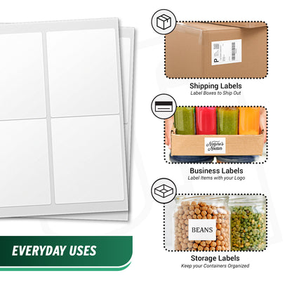 4 x 5in Blank Labels: Laser & Inkjet Printable White (150 Sheets, 4 Label/Sheet)