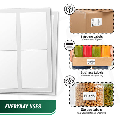 3.5 x 5in Blank Labels: White Laser & Inkjet Printable (4 Labels/Sheet, 150 Sheets)