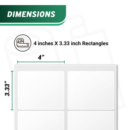 4 x 3.33in Blank Labels: Laser & Inkjet Printable White (150 Sheets, 6 Label/Sheet)