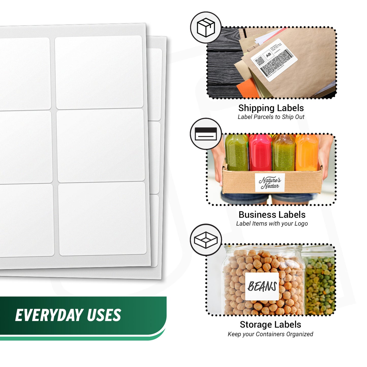 4 x 3.33in Blank Labels: Laser & Inkjet Printable White (150 Sheets, 6 Label/Sheet)